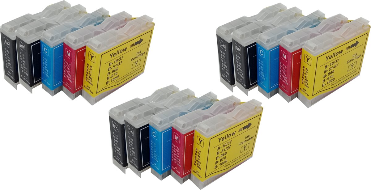 KATRIZ huismerk inkt voor|Brother LC51/LC970/LC1000/LC37   6x black +3x Cyan +3x Magenta+3x Yellow | ( 15stuks)